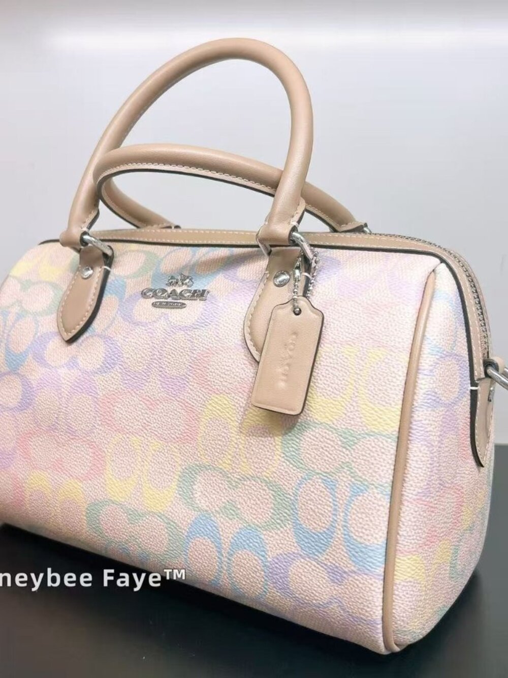 🌈Coach Rowan Satchel Bag In Rainbow Signature Canvas CDA90 Sand Multi - Picture 3 of 7